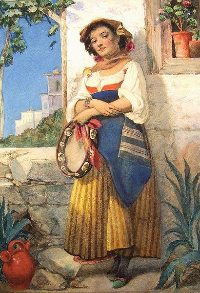 William Knight Keeling Tamburine Girl. Germany oil painting art